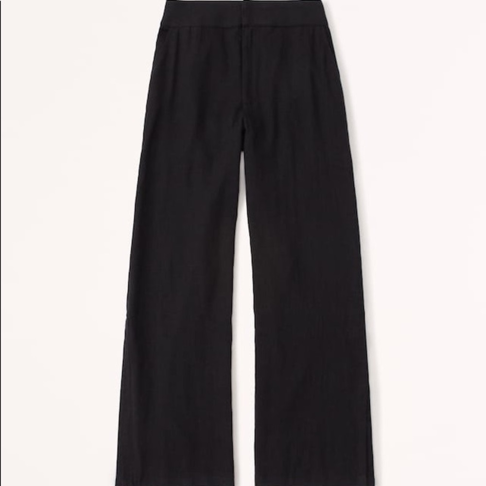 Black Abercrombie Split-Hem Linen Ultra Wide Leg Pant Long Length